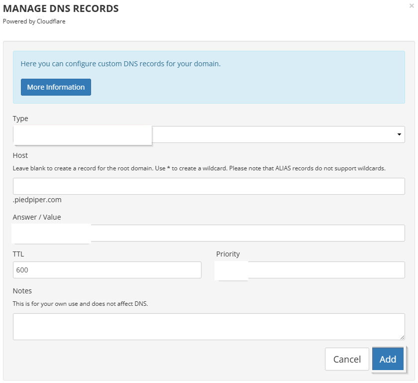 Porkbun DNS record form